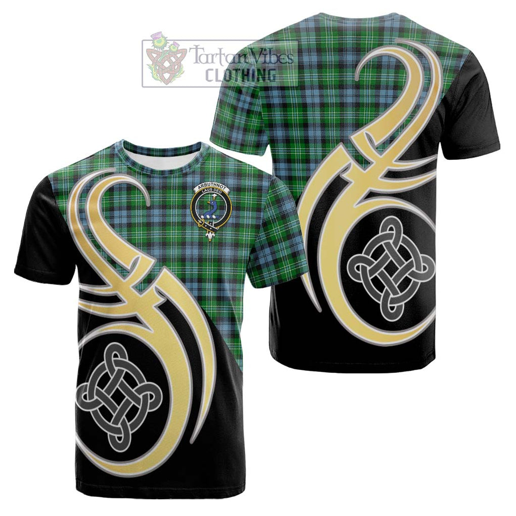 Tartan Vibes Clothing Arbuthnot Ancient Tartan Cotton T-shirt with Family Crest and Celtic Symbol Style