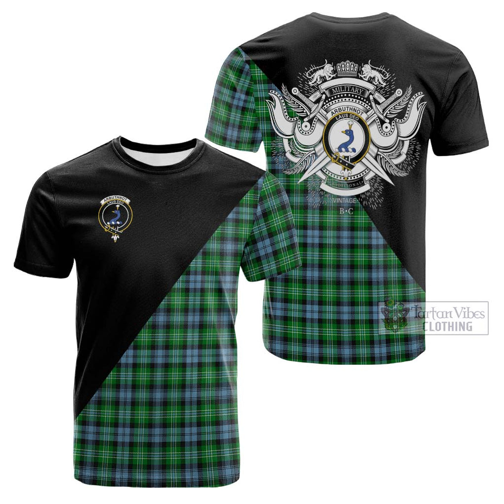 Tartan Vibes Clothing Arbuthnot Ancient Tartan Cotton T-shirt with Family Crest and Military Logo Style