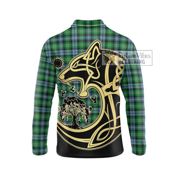 Arbuthnot Ancient Tartan Long Sleeve Polo Shirt with Family Crest Celtic Wolf Style