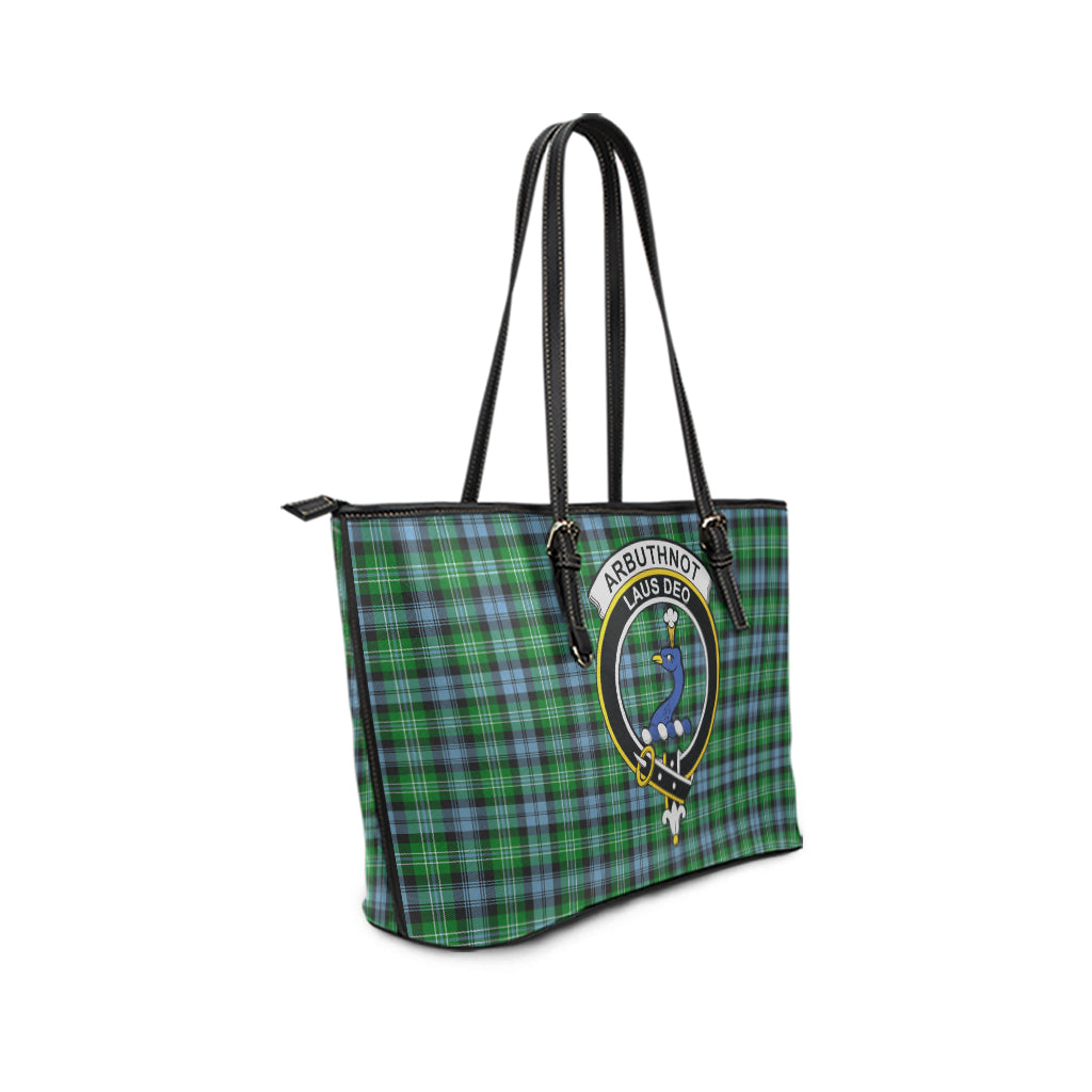 Arbuthnot Ancient Tartan Leather Tote Bag with Family Crest - Tartanvibesclothing