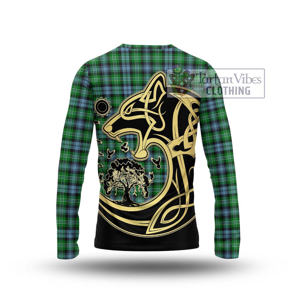 Arbuthnot Ancient Tartan Long Sleeve T-Shirt with Family Crest Celtic Wolf Style - Tartan Vibes Clothing