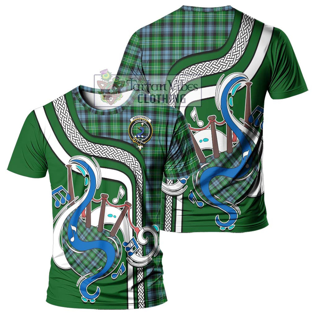 Arbuthnot Ancient Tartan T-Shirt with Epic Bagpipe Style - Tartanvibesclothing Shop