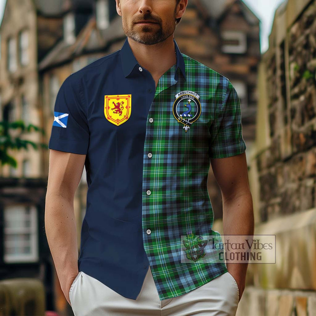 Tartan Vibes Clothing Arbuthnot Ancient Tartan Short Sleeve Button Shirt with Scottish Lion Royal Arm Half Style