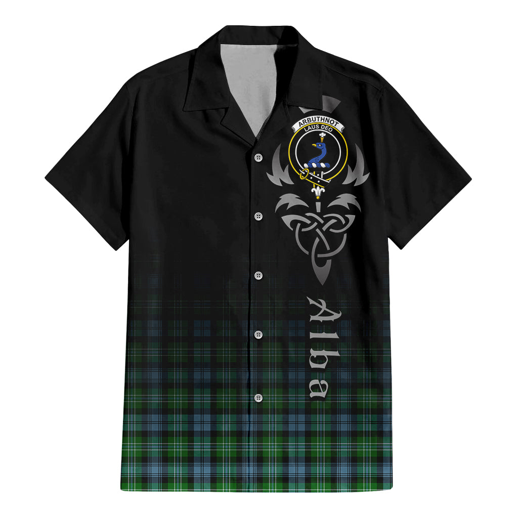 Tartan Vibes Clothing Arbuthnot Ancient Tartan Short Sleeve Button Up Featuring Alba Gu Brath Family Crest Celtic Inspired