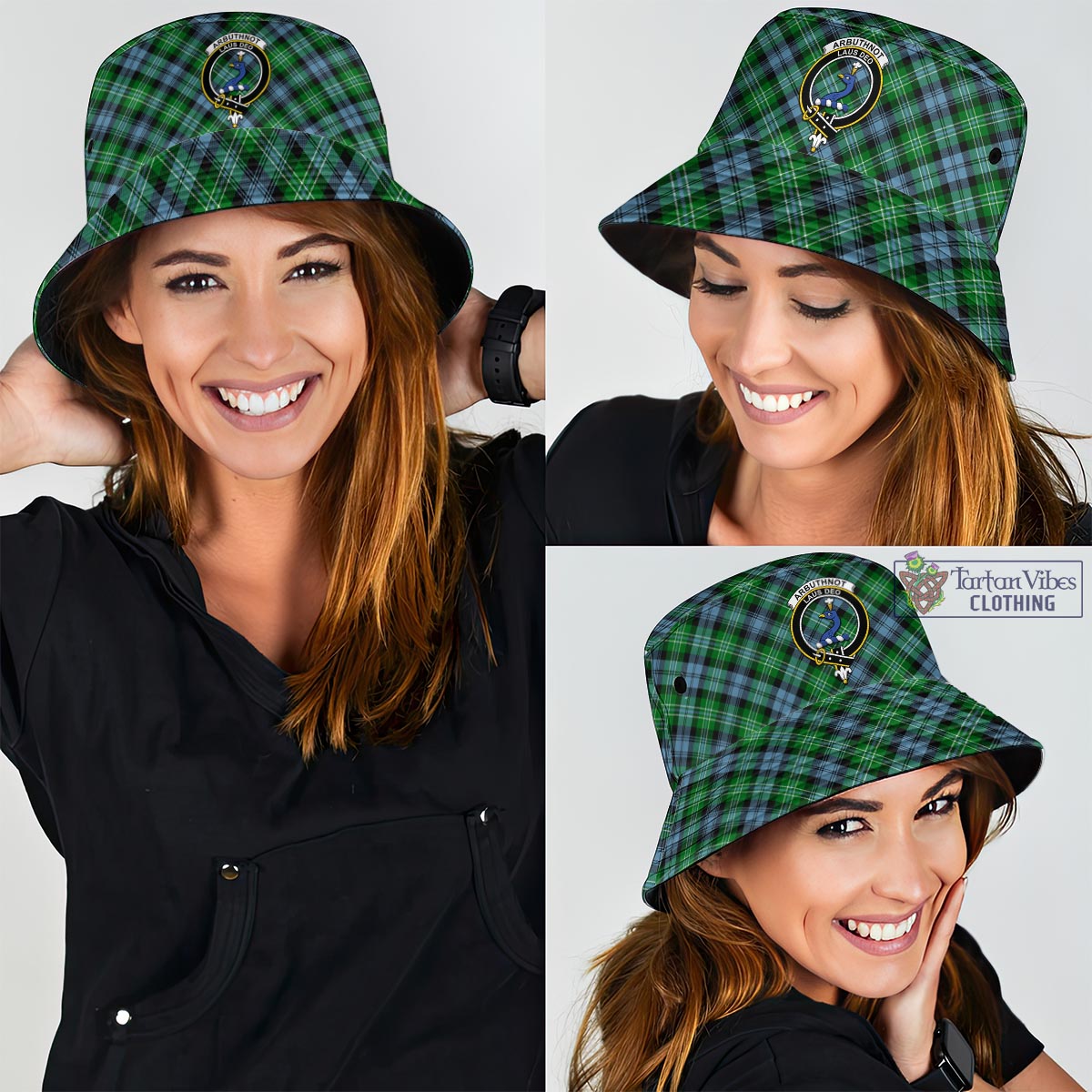 Tartan Vibes Clothing Arbuthnot Ancient Tartan Bucket Hat with Family Crest