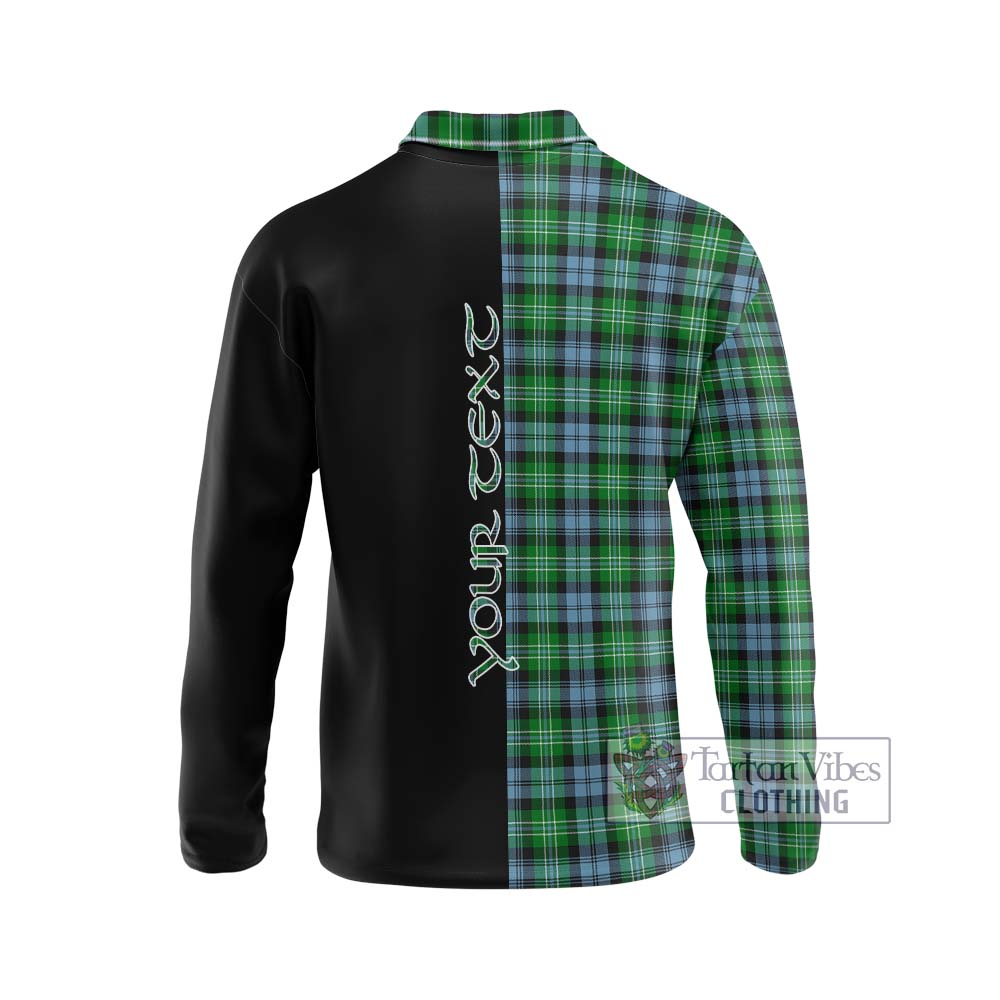 Arbuthnot Ancient Tartan Long Sleeve Polo Shirt with Family Crest and Half Of Me Style - Tartanvibesclothing Shop