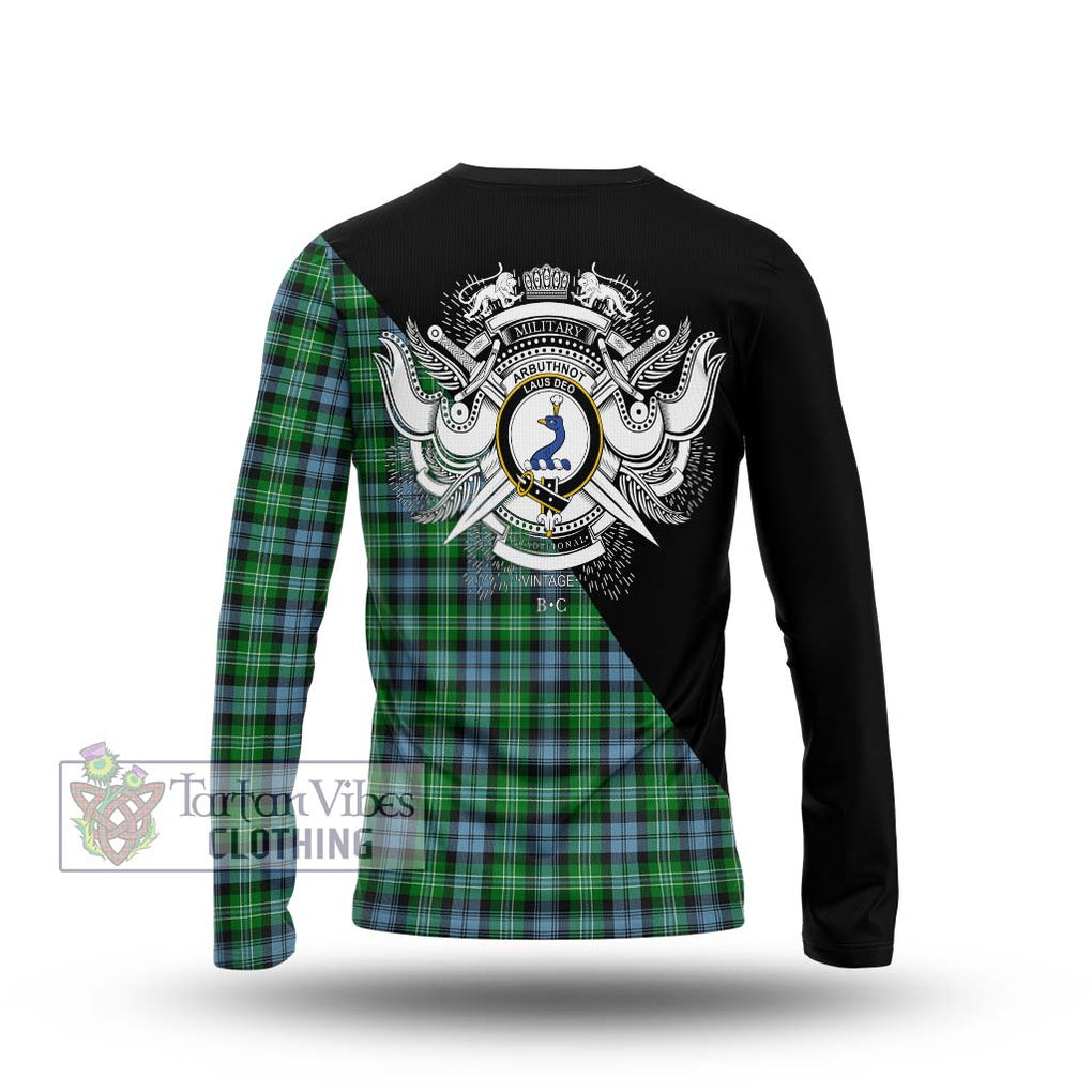 Arbuthnot Ancient Tartan Long Sleeve T-Shirt with Family Crest and Military Logo Style - Tartanvibesclothing Shop