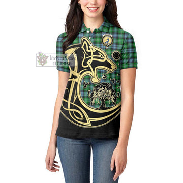 Arbuthnot Ancient Tartan Women's Polo Shirt with Family Crest Celtic Wolf Style