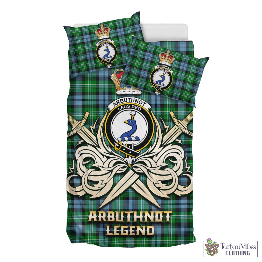 Tartan Vibes Clothing Arbuthnot Ancient Tartan Bedding Set with Clan Crest and the Golden Sword of Courageous Legacy