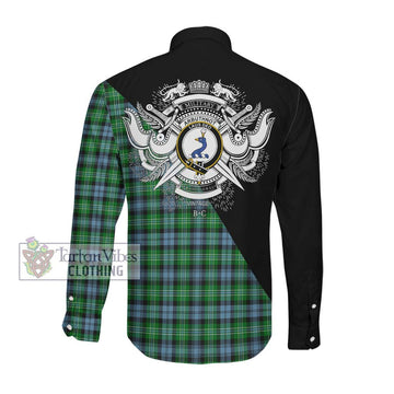 Arbuthnot Ancient Tartan Long Sleeve Button Shirt with Family Crest and Military Logo Style