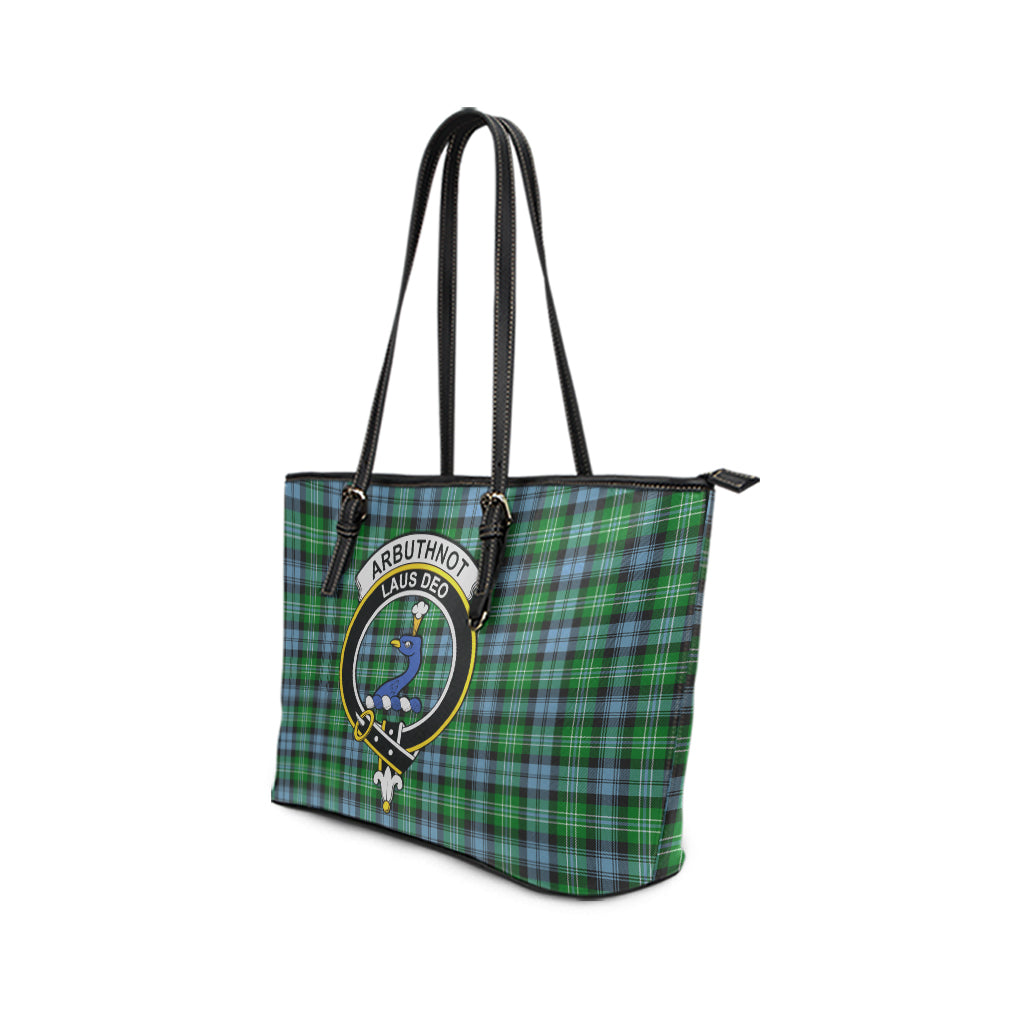 Arbuthnot Ancient Tartan Leather Tote Bag with Family Crest - Tartanvibesclothing