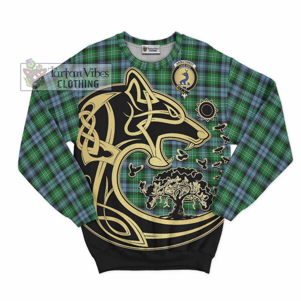 Arbuthnot Ancient Tartan Sweatshirt with Family Crest Celtic Wolf Style - Tartan Vibes Clothing