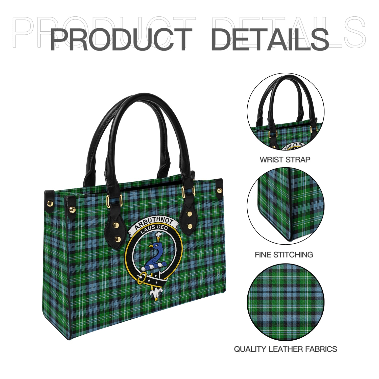 Arbuthnot Ancient Tartan Leather Bag with Family Crest - Tartanvibesclothing