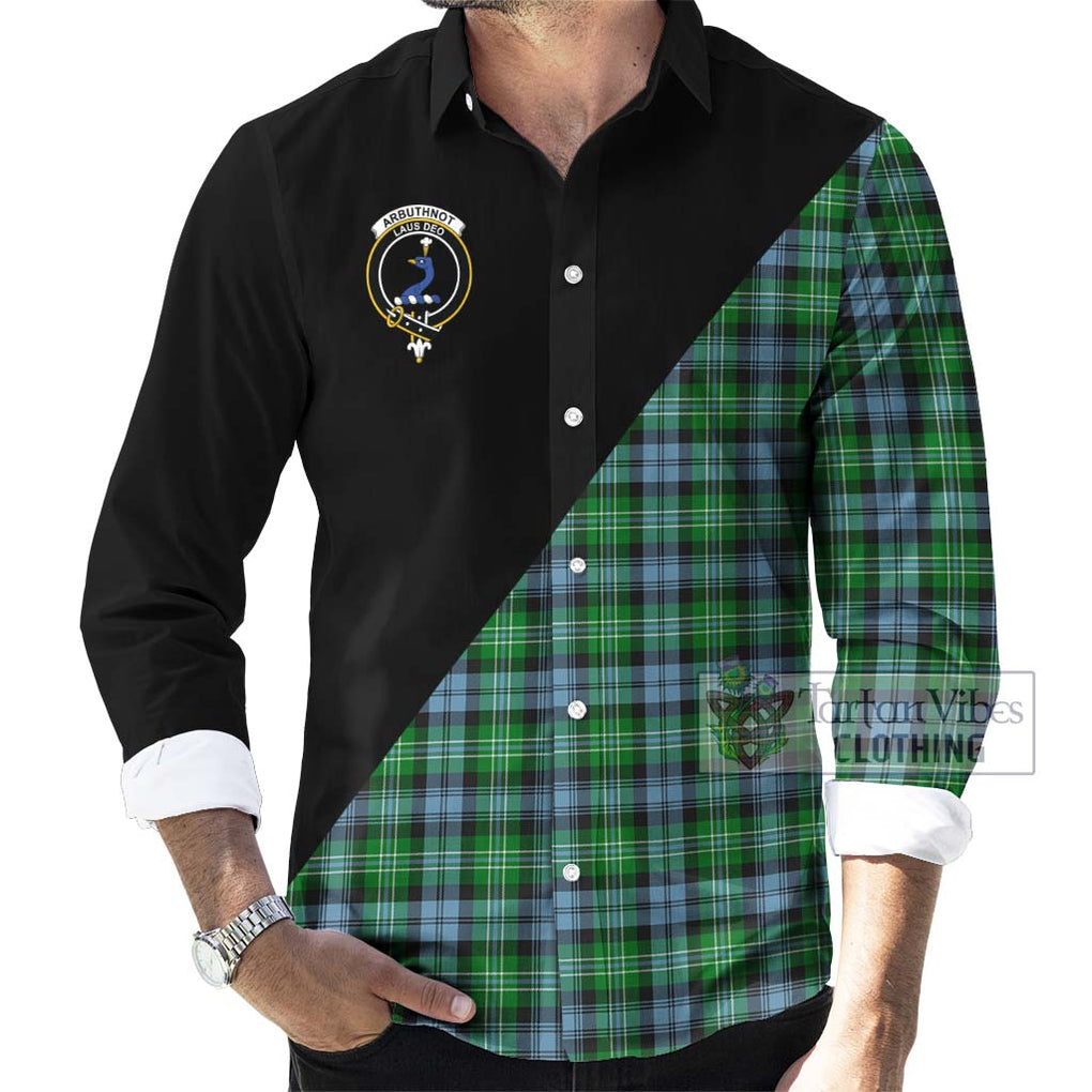 Arbuthnot Ancient Tartan Long Sleeve Button Shirt with Family Crest and Military Logo Style - Tartanvibesclothing Shop