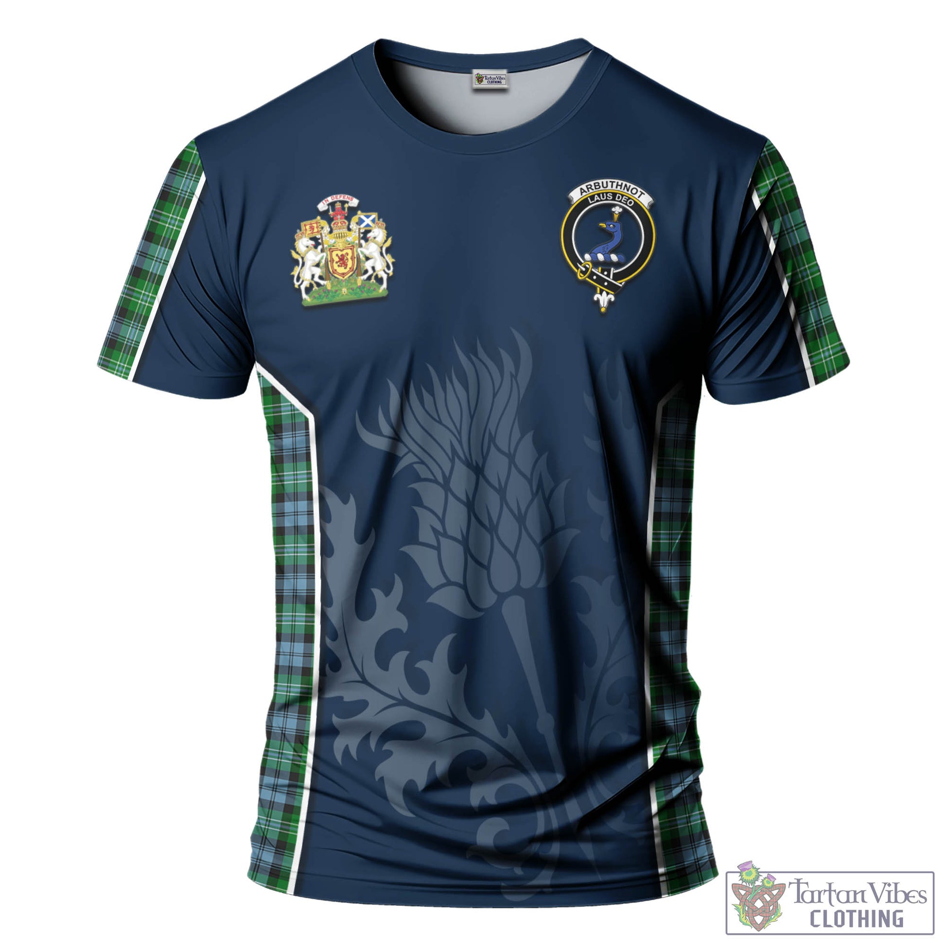 Tartan Vibes Clothing Arbuthnot Ancient Tartan T-Shirt with Family Crest and Scottish Thistle Vibes Sport Style