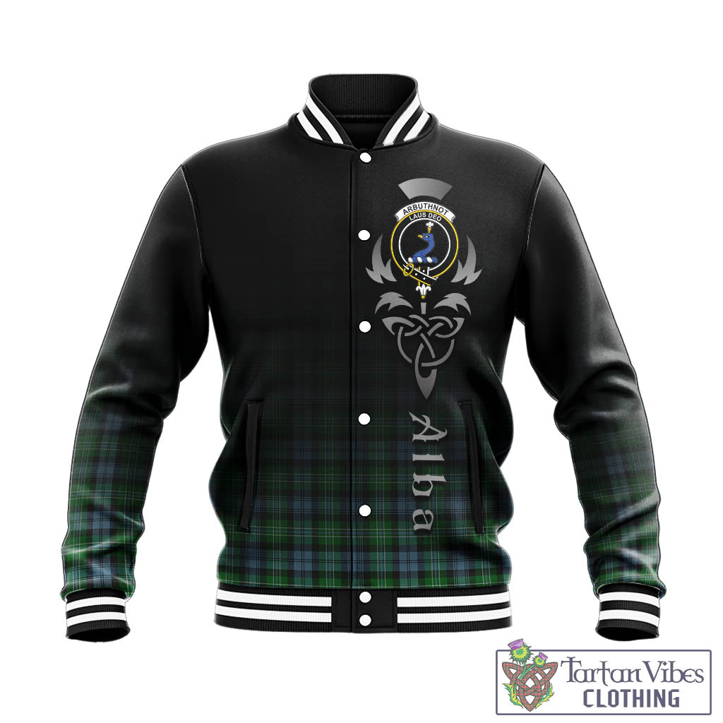 Tartan Vibes Clothing Arbuthnot Ancient Tartan Baseball Jacket Featuring Alba Gu Brath Family Crest Celtic Inspired