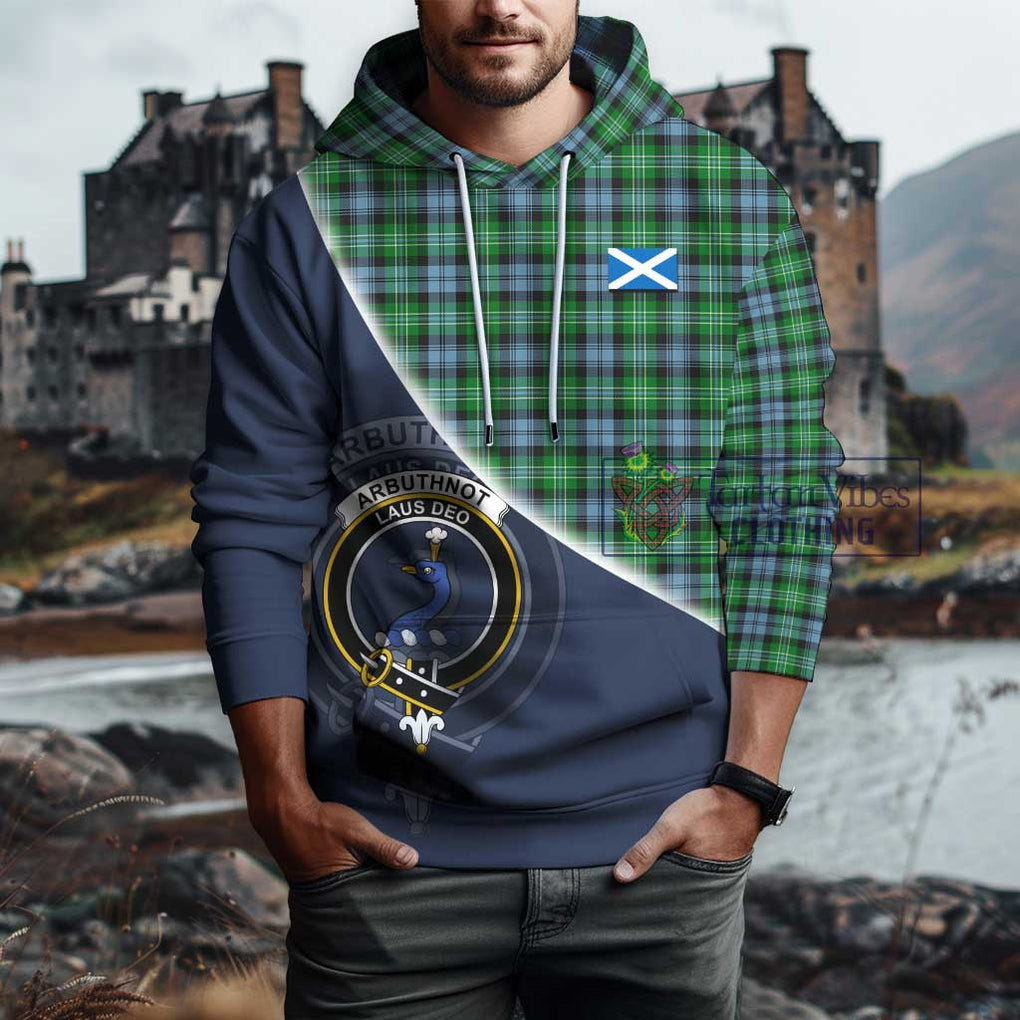 Arbuthnot Ancient Tartan Hoodie with Personalised National Flag and Family Crest Half Style - Tartanvibesclothing Shop