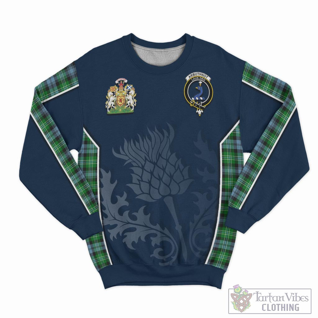 Tartan Vibes Clothing Arbuthnot Ancient Tartan Sweatshirt with Family Crest and Scottish Thistle Vibes Sport Style