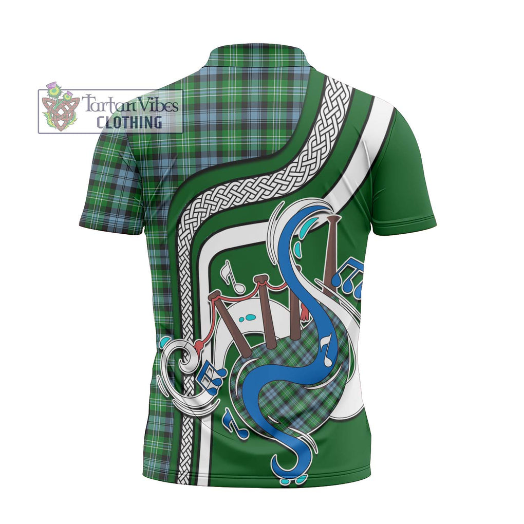 Arbuthnot Ancient Tartan Zipper Polo Shirt with Epic Bagpipe Style - Tartanvibesclothing Shop