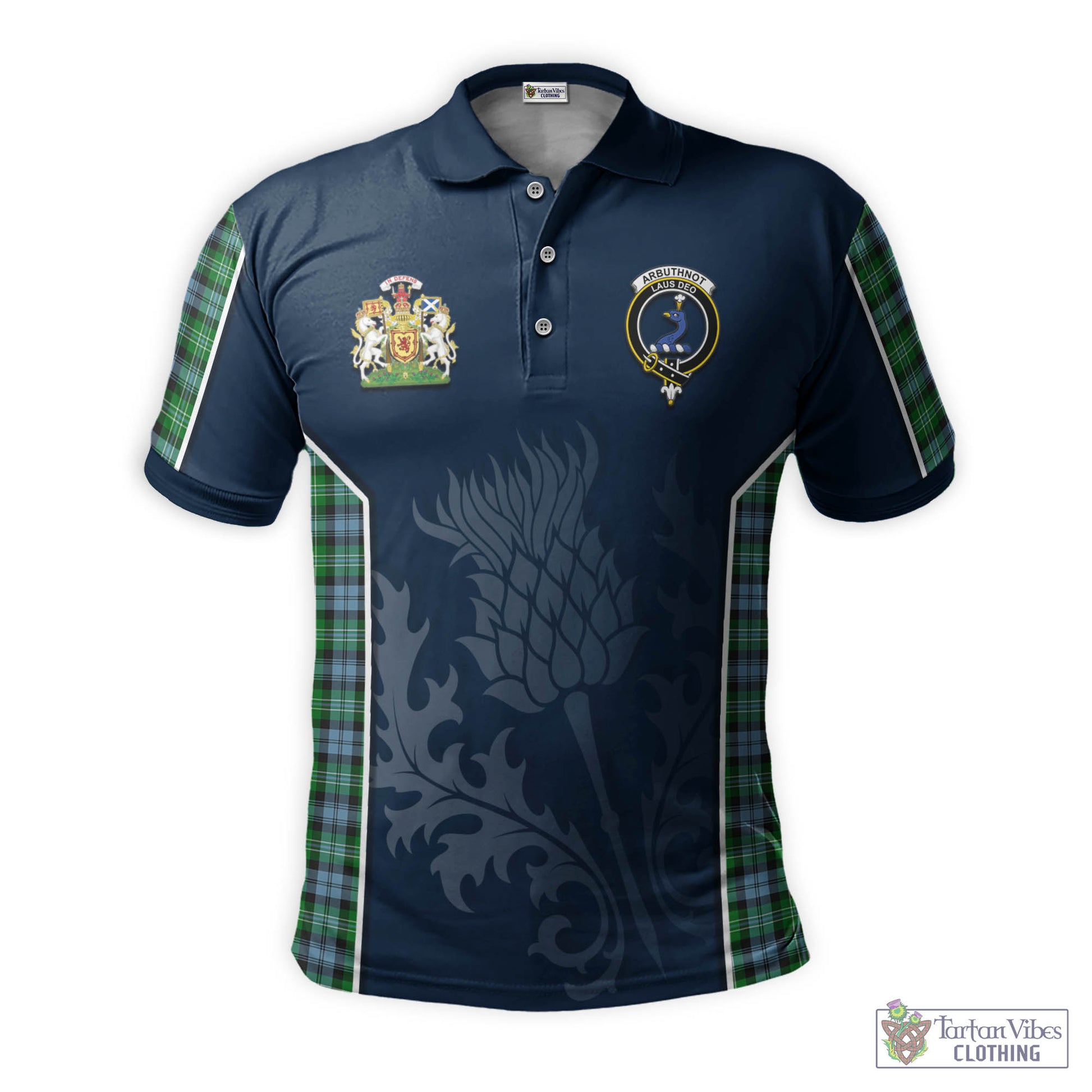 Tartan Vibes Clothing Arbuthnot Ancient Tartan Men's Polo Shirt with Family Crest and Scottish Thistle Vibes Sport Style