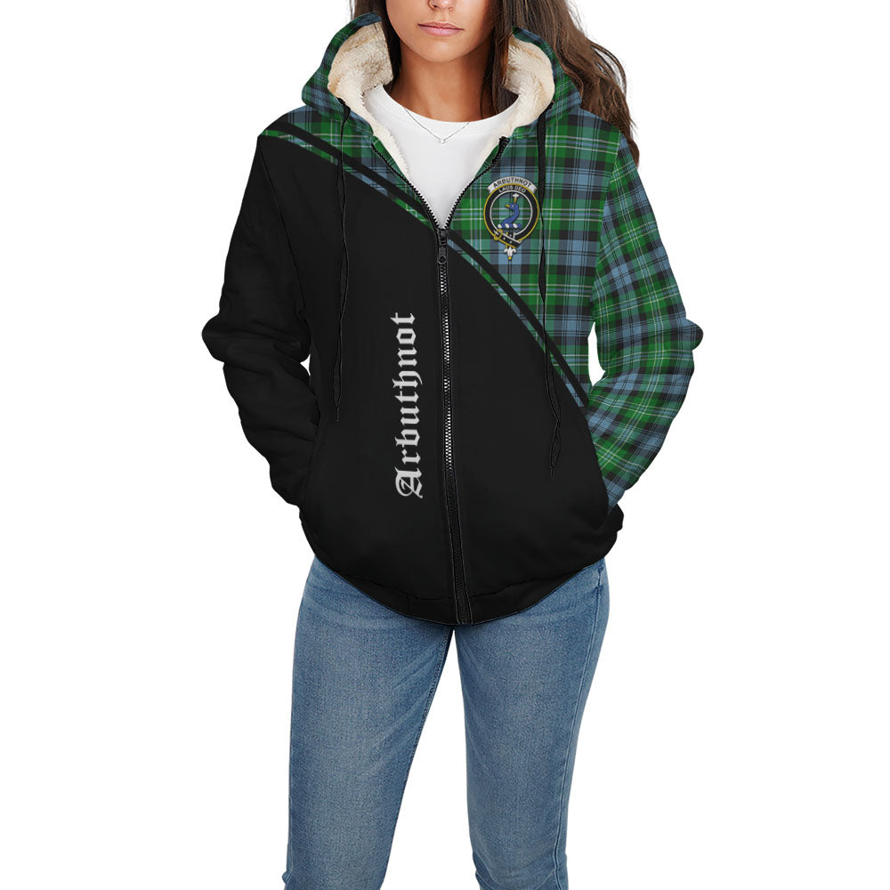 Arbuthnot Ancient Tartan Sherpa Hoodie with Family Crest Curve Style - Tartanvibesclothing