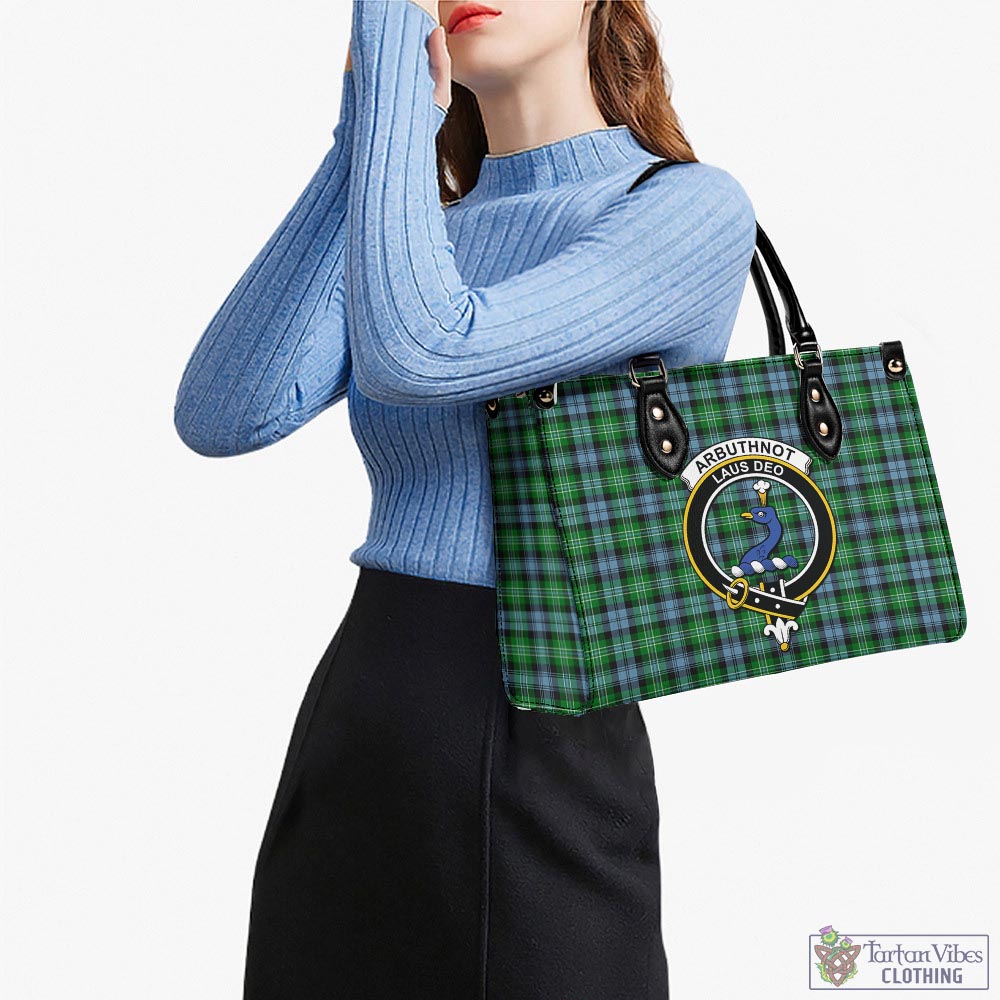 Tartan Vibes Clothing Arbuthnot Ancient Tartan Luxury Leather Handbags with Family Crest