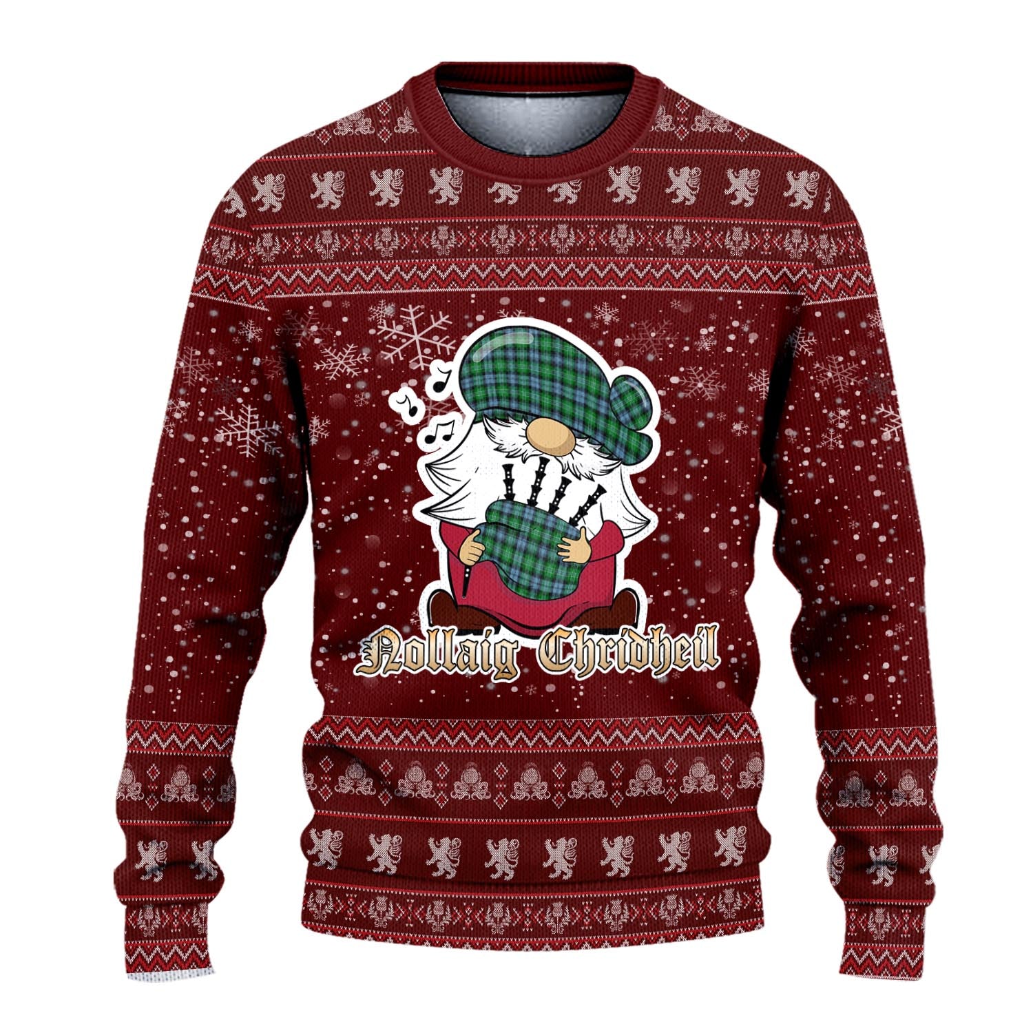 Arbuthnot Ancient Clan Christmas Family Knitted Sweater with Funny Gnome Playing Bagpipes - Tartanvibesclothing