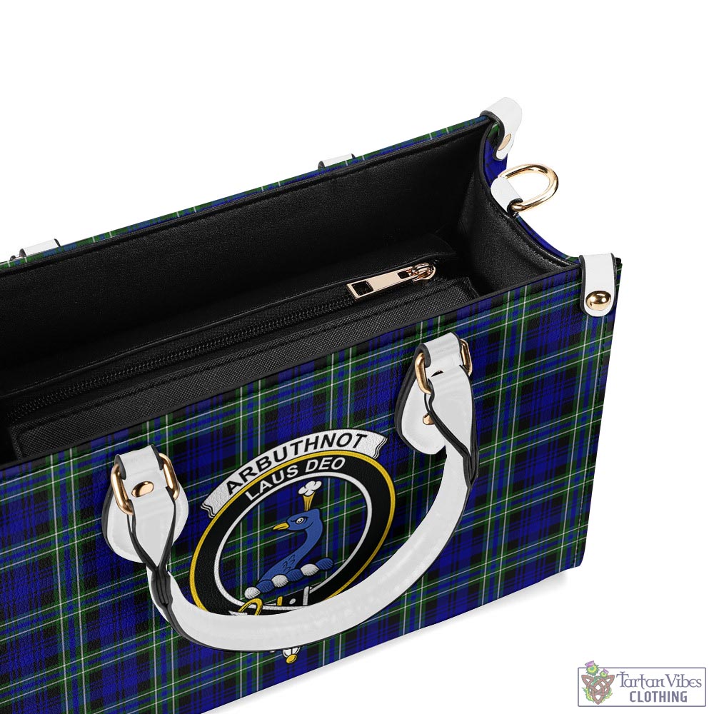 Tartan Vibes Clothing Arbuthnot Modern Tartan Luxury Leather Handbags with Family Crest