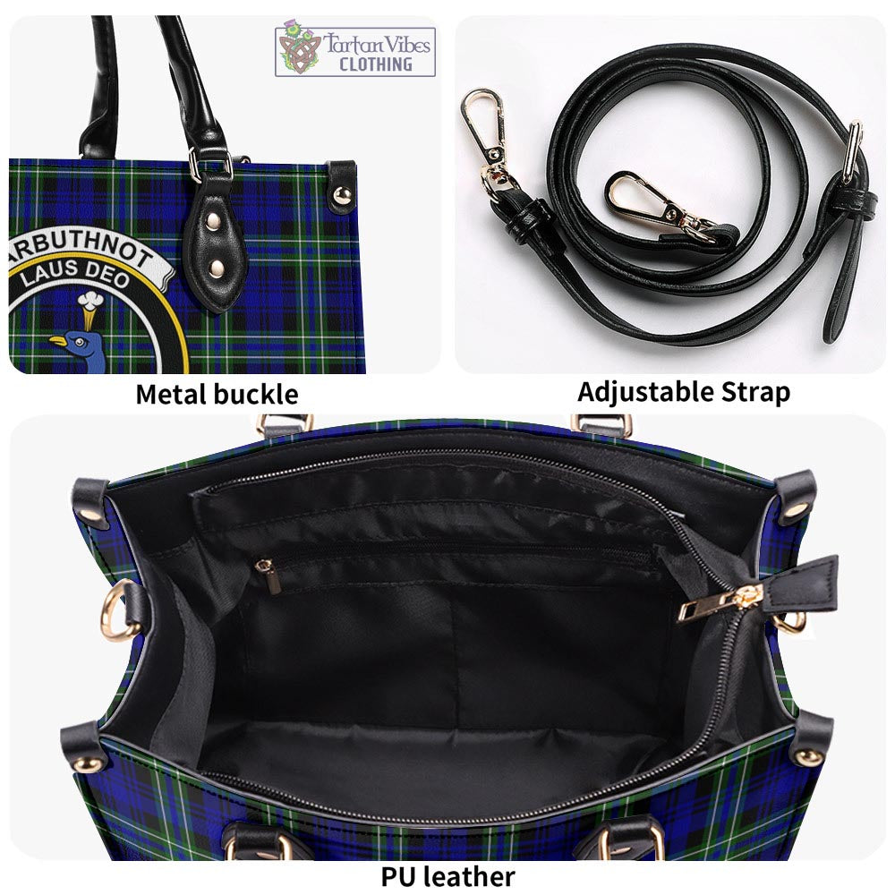 Tartan Vibes Clothing Arbuthnot Modern Tartan Luxury Leather Handbags with Family Crest