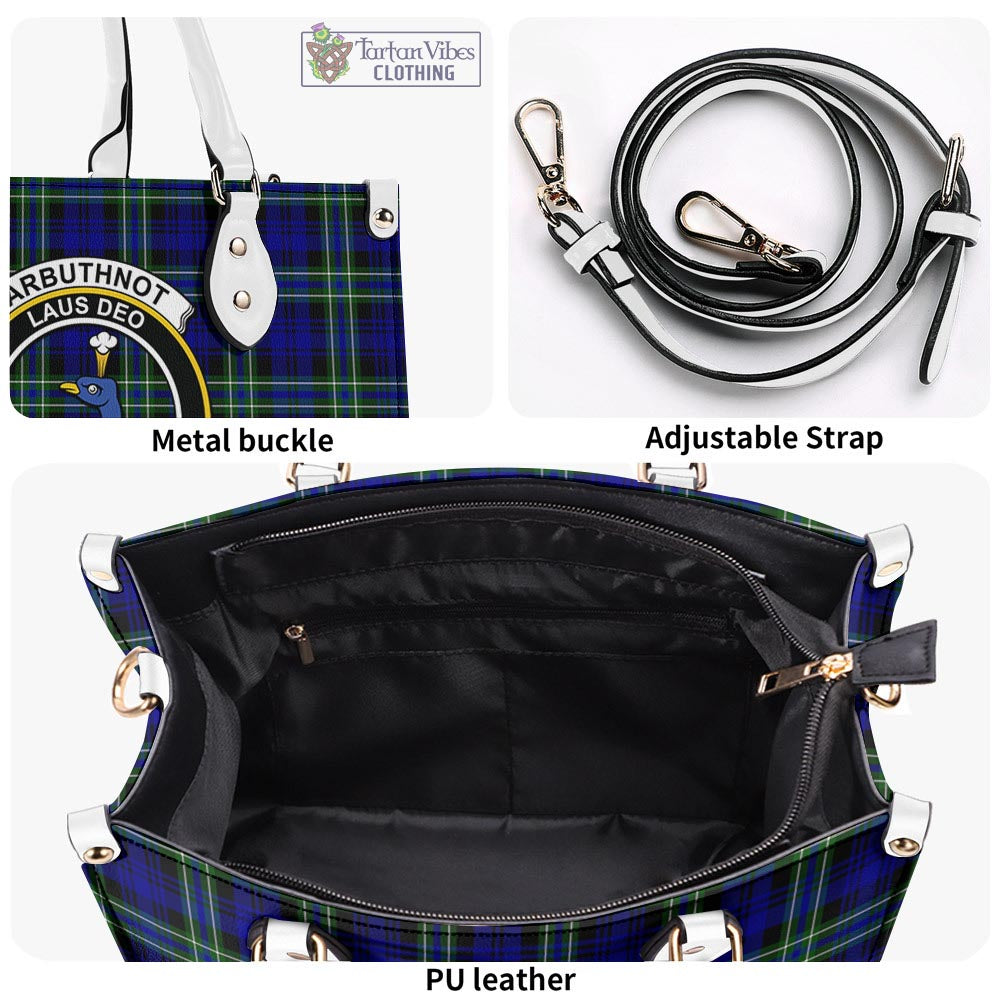 Tartan Vibes Clothing Arbuthnot Modern Tartan Luxury Leather Handbags with Family Crest