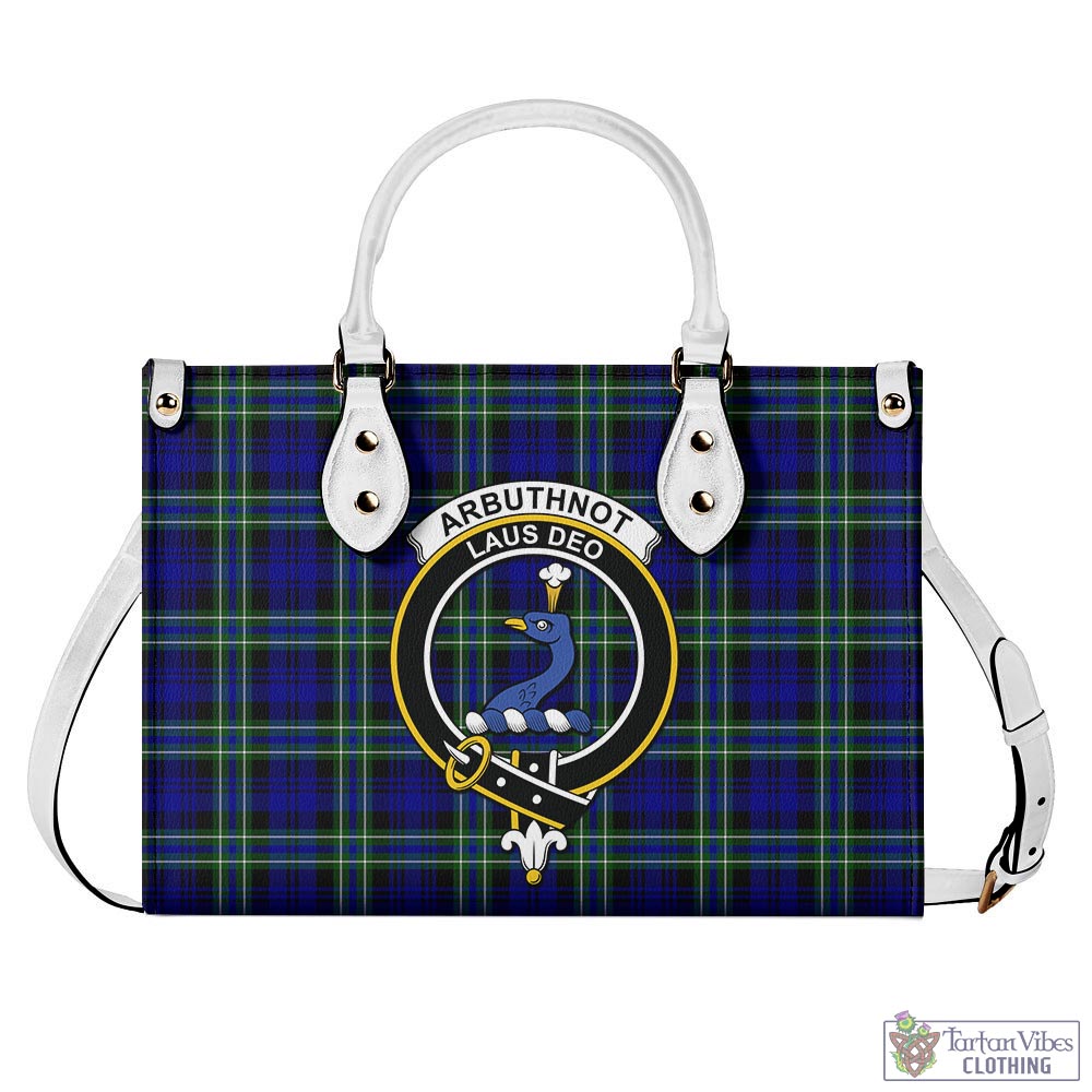 Tartan Vibes Clothing Arbuthnot Modern Tartan Luxury Leather Handbags with Family Crest