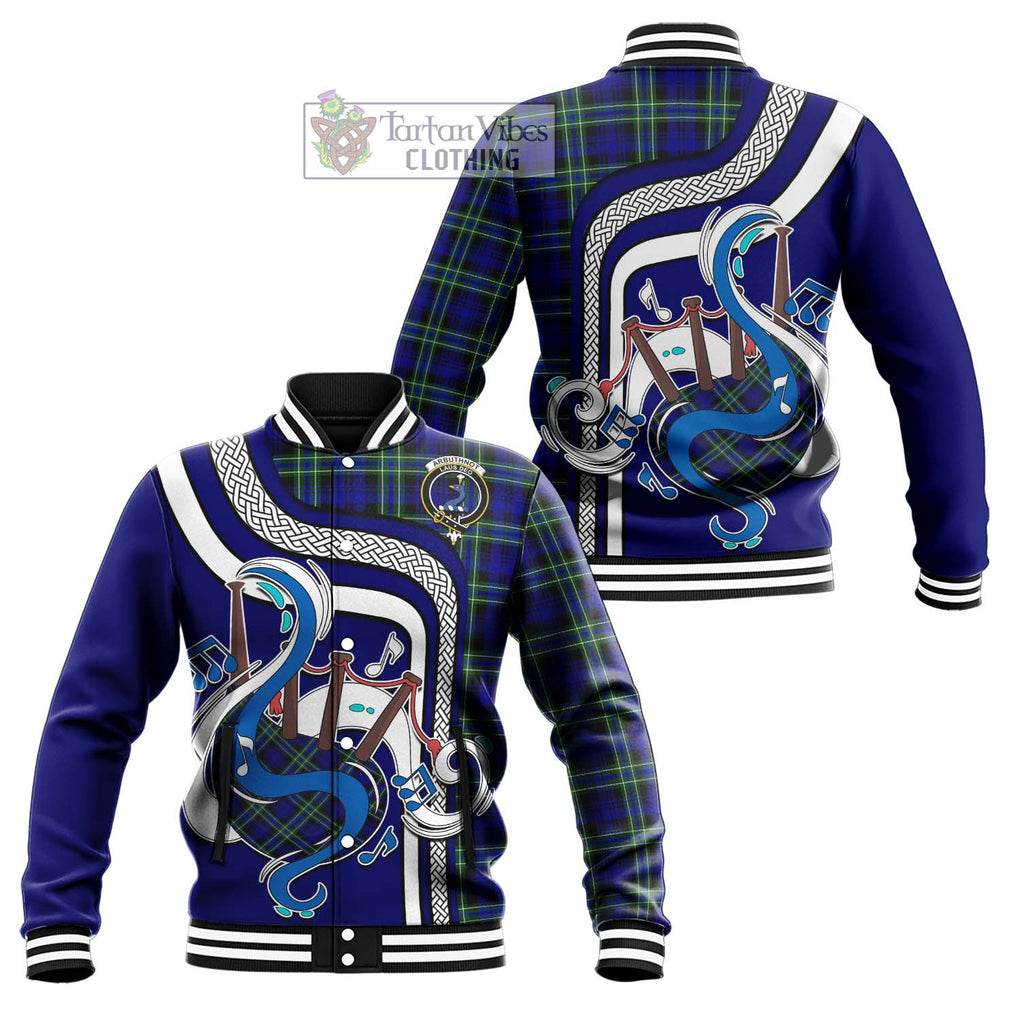 Tartan Vibes Clothing Arbuthnot Modern Tartan Baseball Jacket with Epic Bagpipe Style