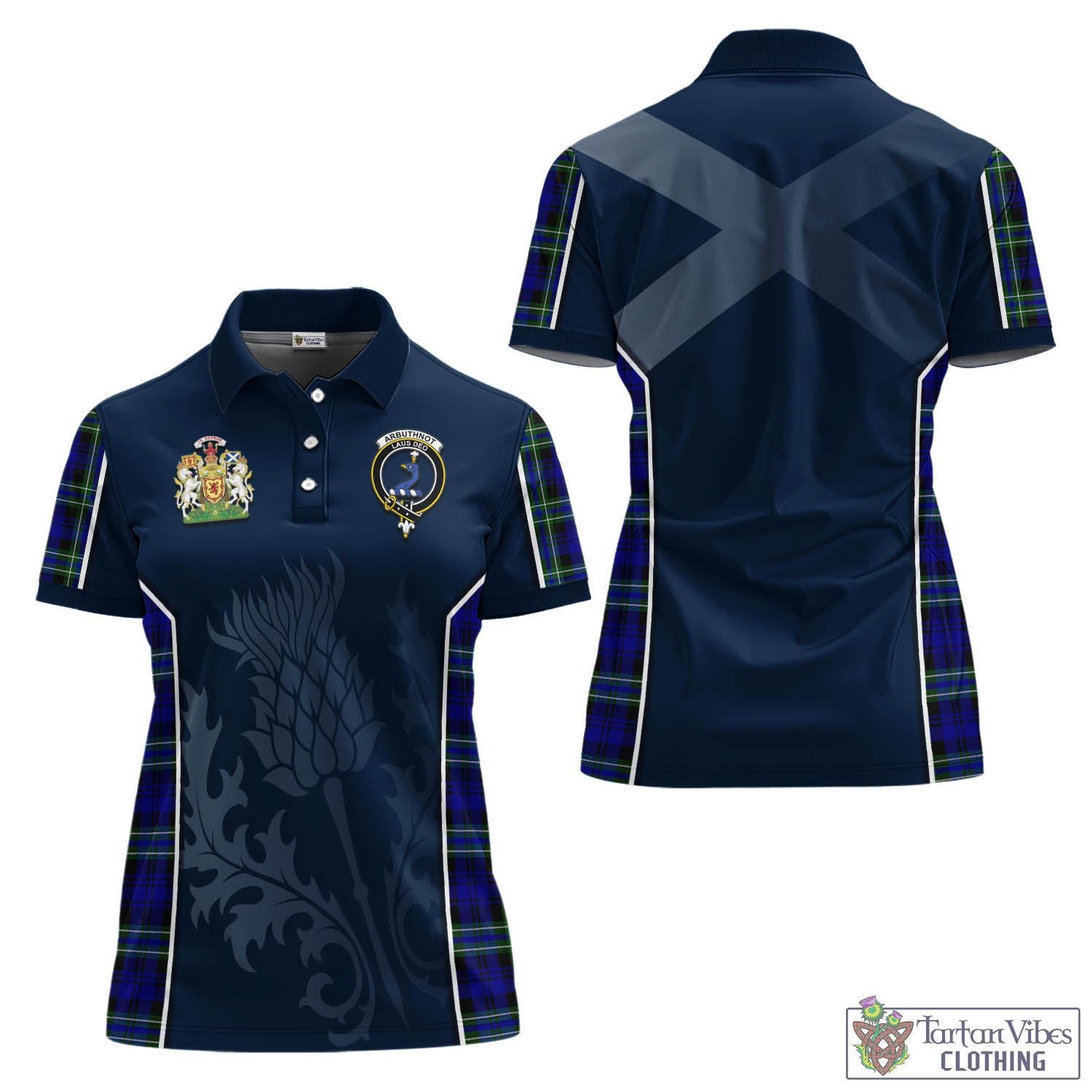 Tartan Vibes Clothing Arbuthnot Modern Tartan Women's Polo Shirt with Family Crest and Scottish Thistle Vibes Sport Style