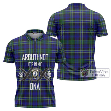 Arbuthnot Modern Tartan Zipper Polo Shirt with Family Crest DNA In Me Style