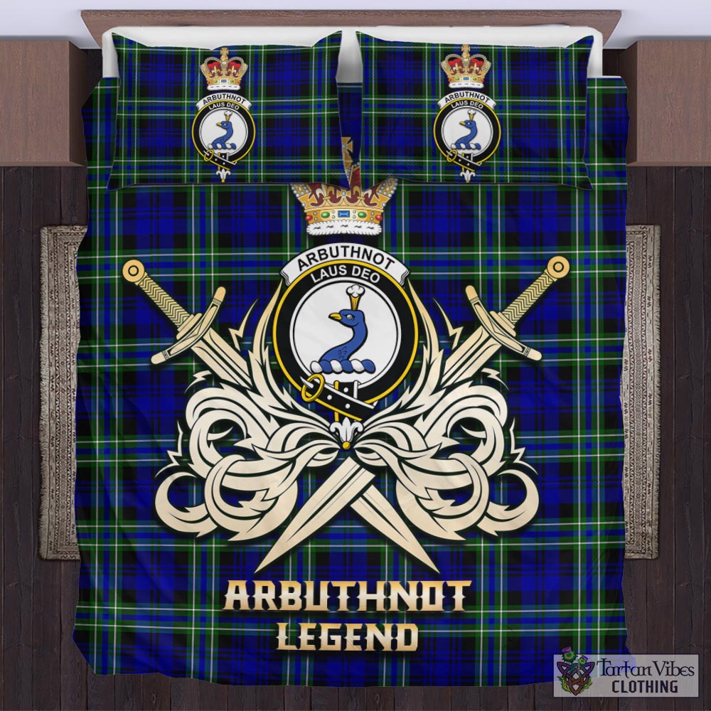 Tartan Vibes Clothing Arbuthnot Modern Tartan Bedding Set with Clan Crest and the Golden Sword of Courageous Legacy