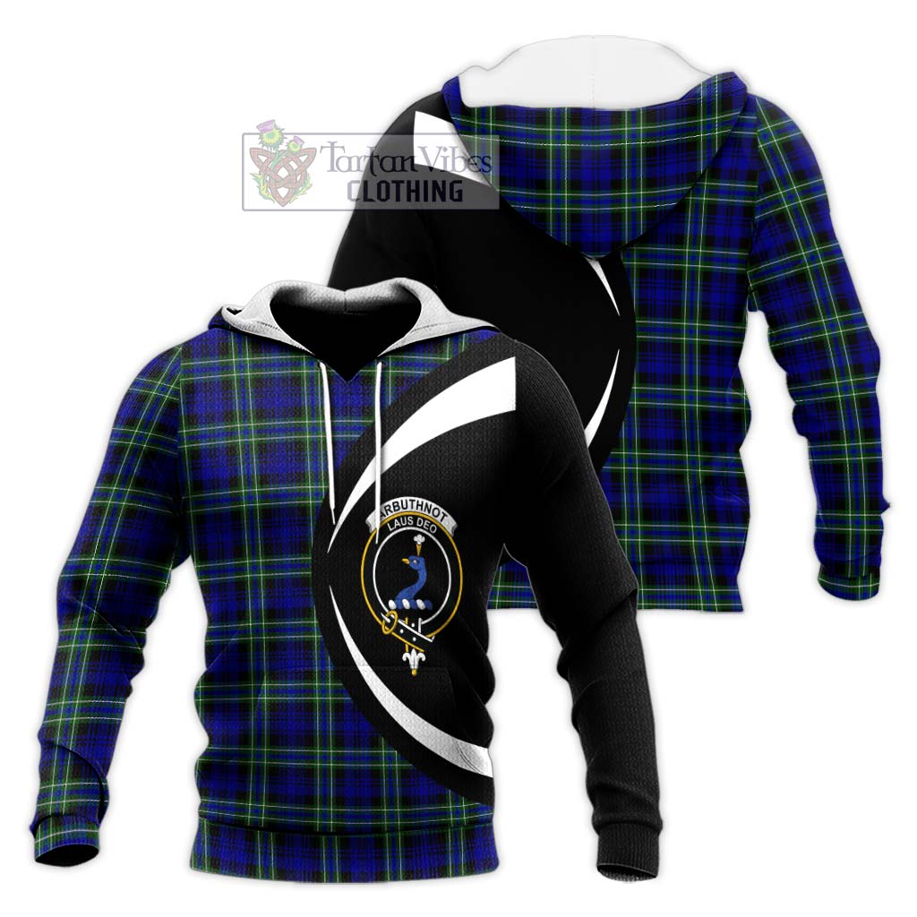 Arbuthnot Modern Tartan Knitted Hoodie with Family Crest Circle Style Unisex Knitted Pullover Hoodie - Tartan Vibes Clothing