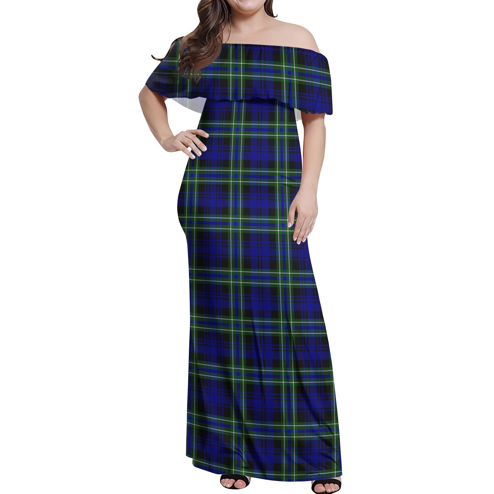 Arbuthnot Modern Tartan Off Shoulder Long Dress Women's Dress - Tartanvibesclothing