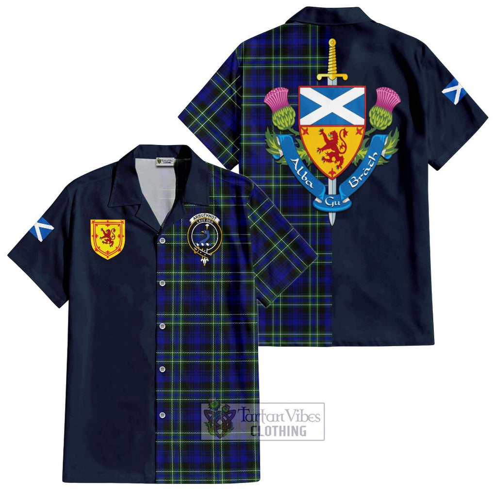 Tartan Vibes Clothing Arbuthnot Modern Tartan Short Sleeve Button Shirt with Scottish Lion Royal Arm Half Style