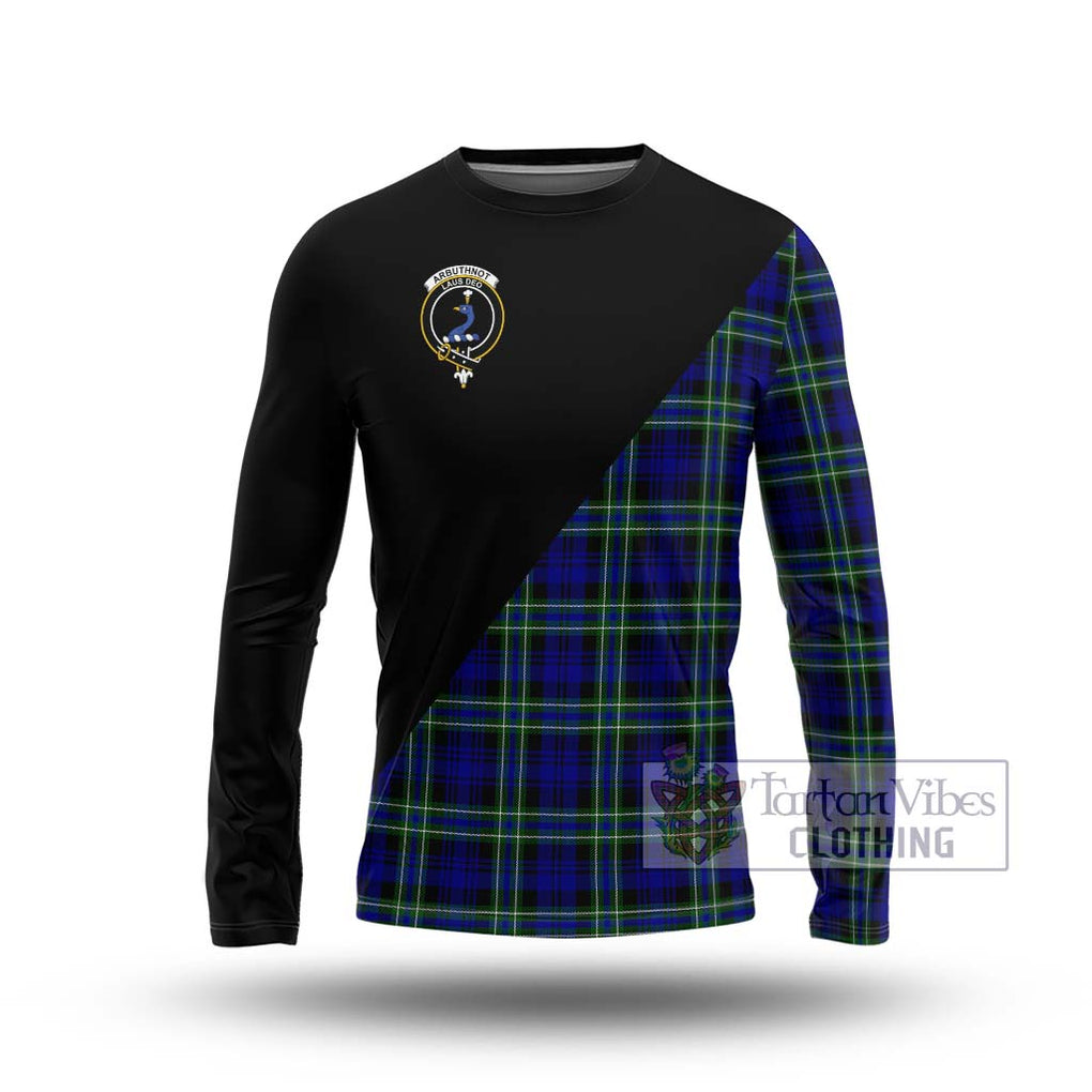 Arbuthnot Modern Tartan Long Sleeve T-Shirt with Family Crest and Military Logo Style Unisex - Tartanvibesclothing Shop