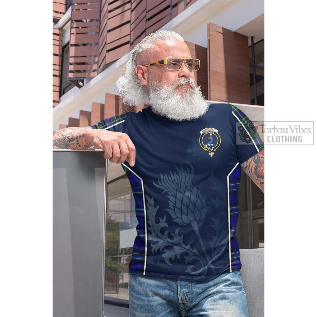 Tartan Vibes Clothing Arbuthnot Modern Tartan Cotton T-shirt with Family Crest and Scottish Thistle Vibes Sport Style