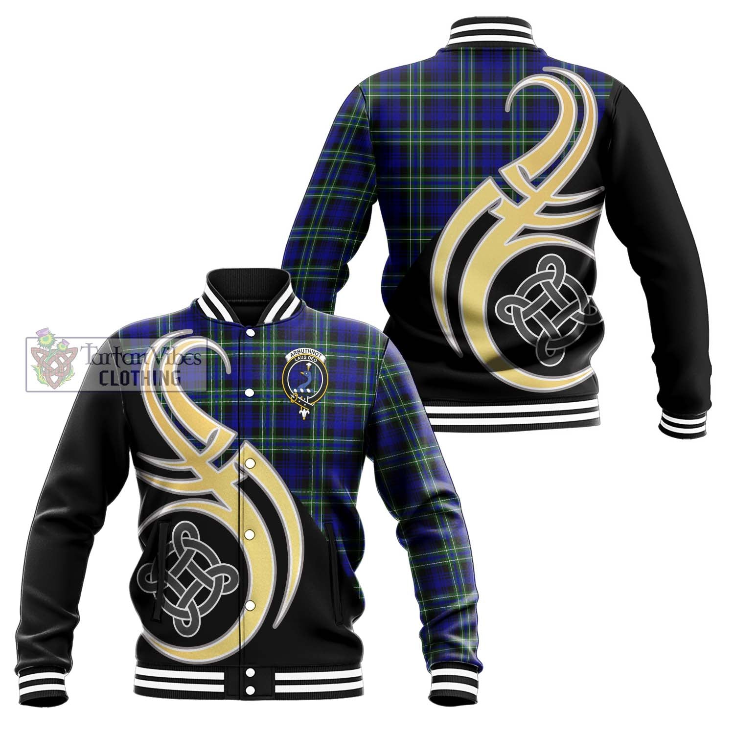 Arbuthnot Modern Tartan Baseball Jacket with Family Crest and Celtic Symbol Style Unisex - Tartan Vibes Clothing