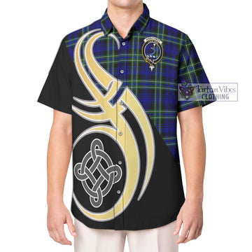 Arbuthnot Modern Tartan Short Sleeve Button Shirt with Family Crest and Celtic Symbol Style