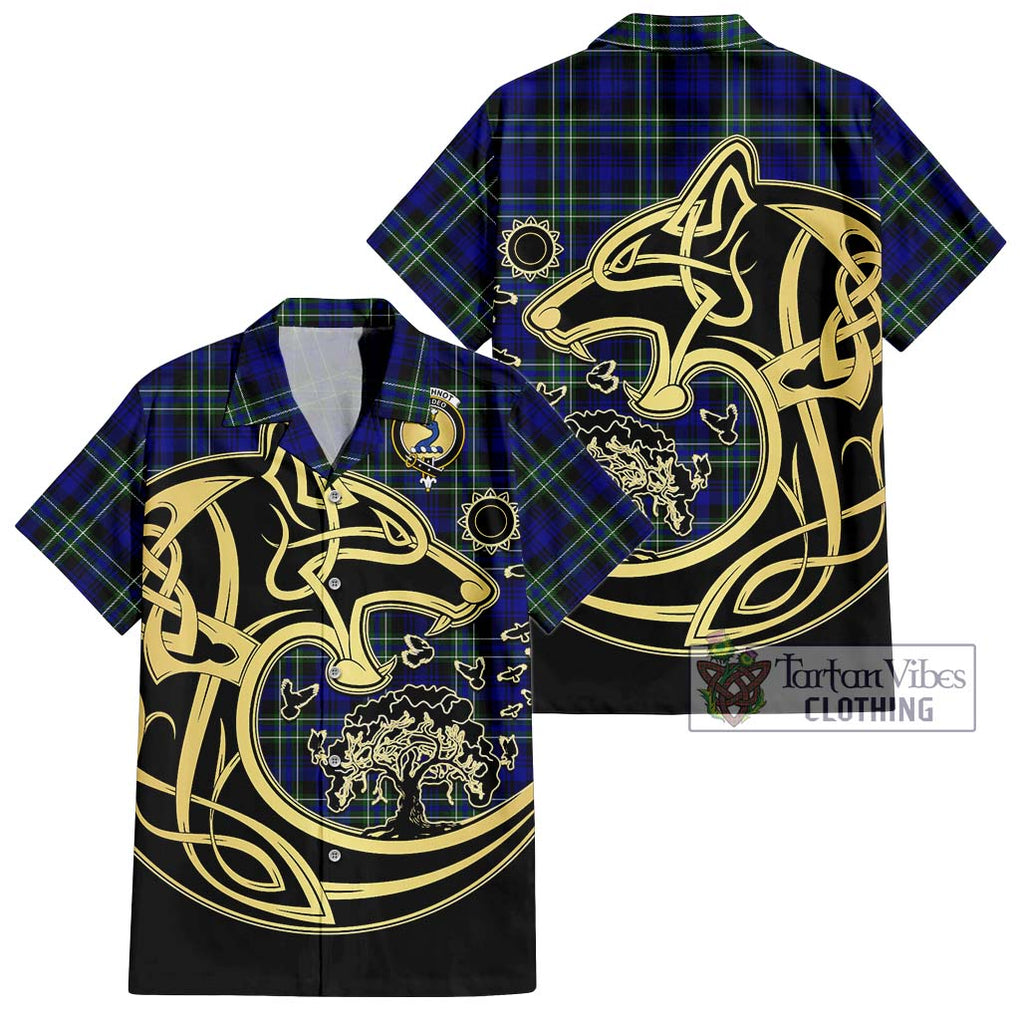 Arbuthnot Modern Tartan Short Sleeve Button Shirt with Family Crest Celtic Wolf Style Kid - Tartan Vibes Clothing