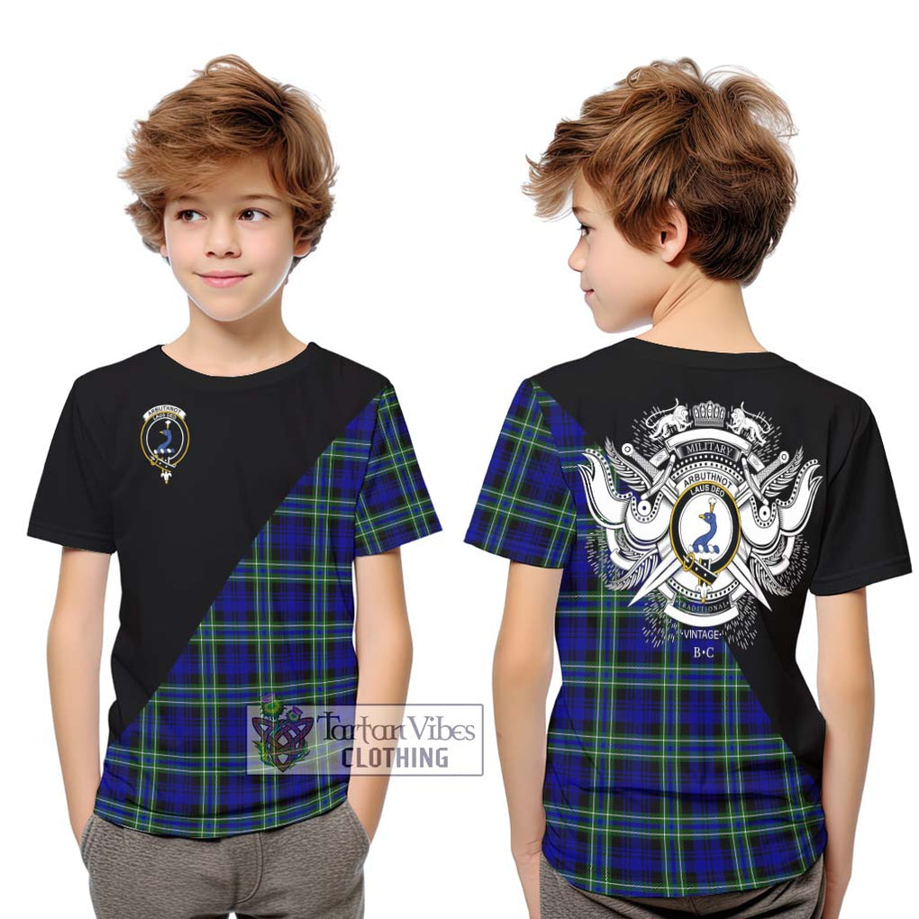 Arbuthnot Modern Tartan Kid T-Shirt with Family Crest and Military Logo Style Youth XL Size14 - Tartanvibesclothing Shop