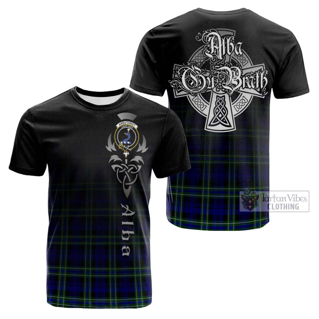 Tartan Vibes Clothing Arbuthnot Modern Tartan Cotton T-shirt Featuring Alba Gu Brath Family Crest Celtic Inspired