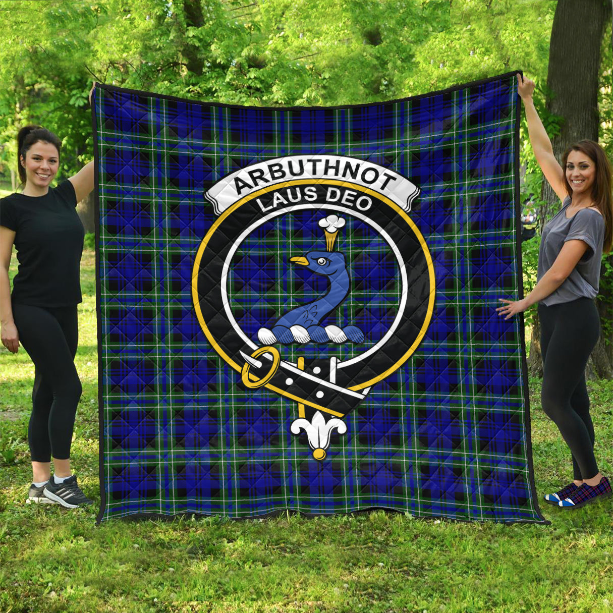 Arbuthnot Modern Tartan Quilt with Family Crest - Tartanvibesclothing