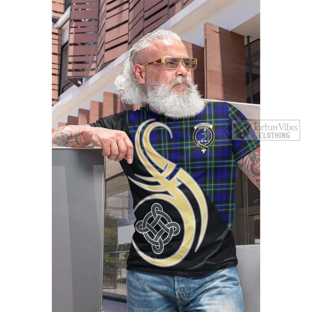 Tartan Vibes Clothing Arbuthnot Modern Tartan Cotton T-shirt with Family Crest and Celtic Symbol Style