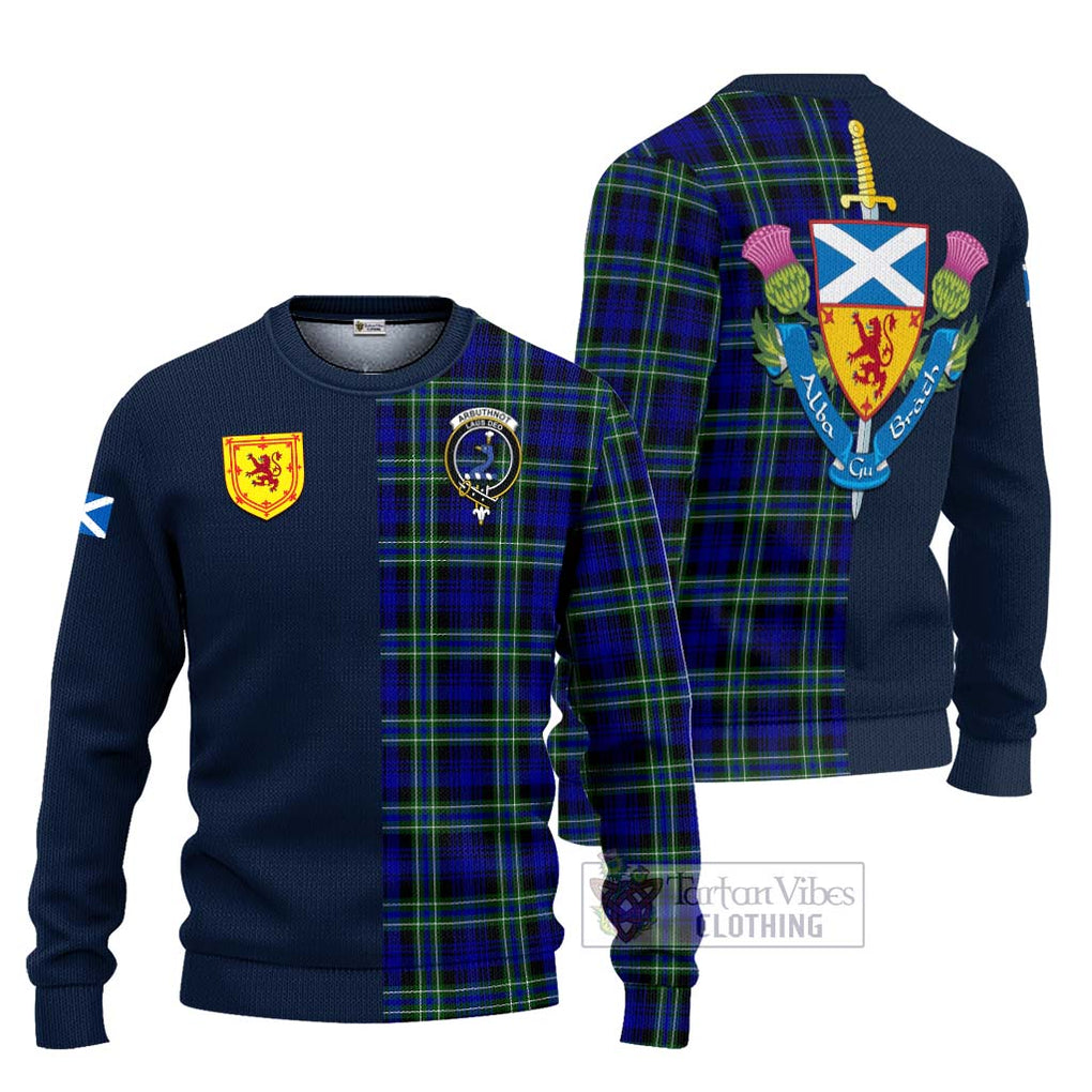 Tartan Vibes Clothing Arbuthnot Modern Tartan Knitted Sweater with Scottish Lion Royal Arm Half Style