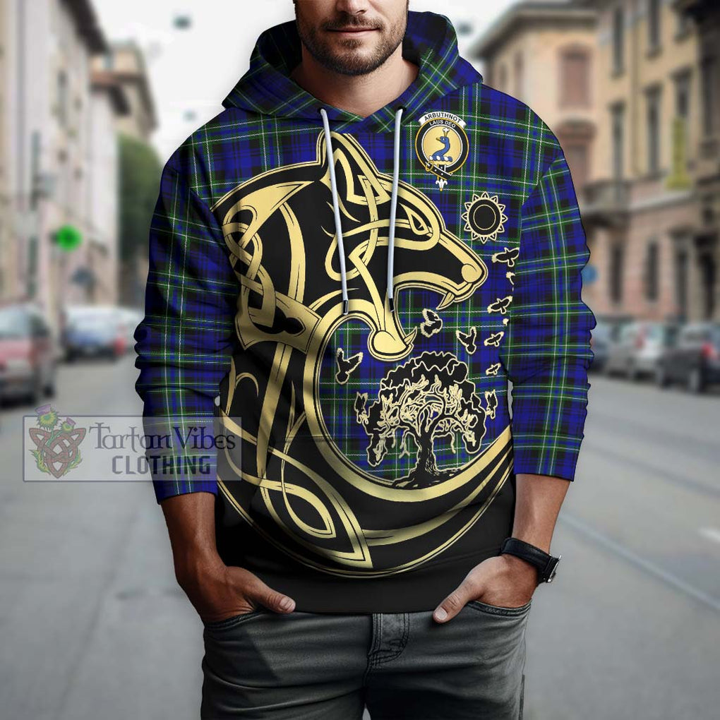 Arbuthnot Modern Tartan Hoodie with Family Crest Celtic Wolf Style Zip Hoodie - Tartan Vibes Clothing