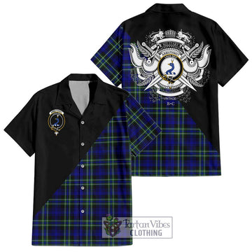 Arbuthnot Modern Tartan Short Sleeve Button Shirt with Family Crest and Military Logo Style